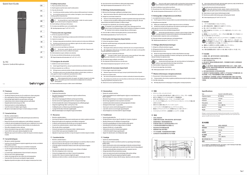 Página 1 del manual Guía de inicio rápido Behringer SL 75C