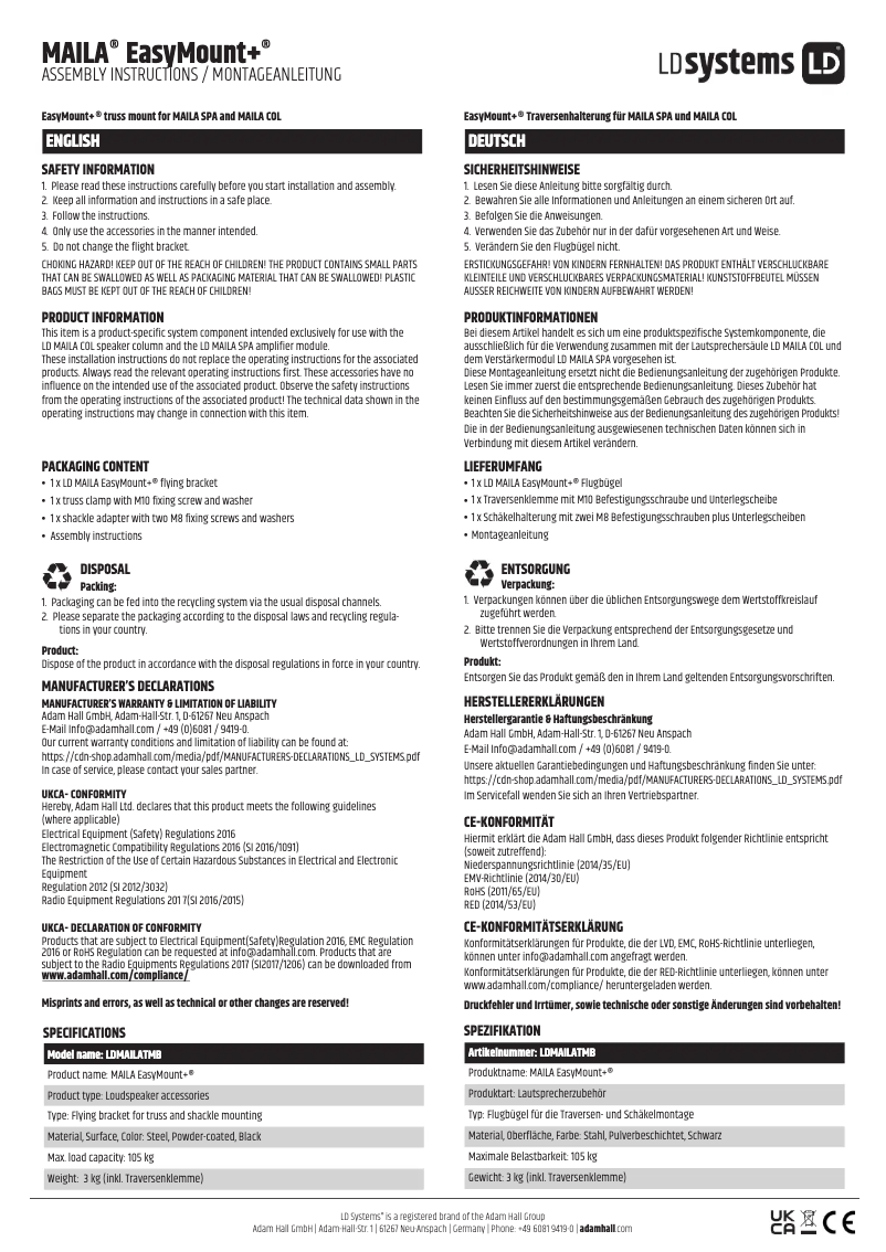 Imagen de la primera página del manual del dispositivo MAILA EasyMount+