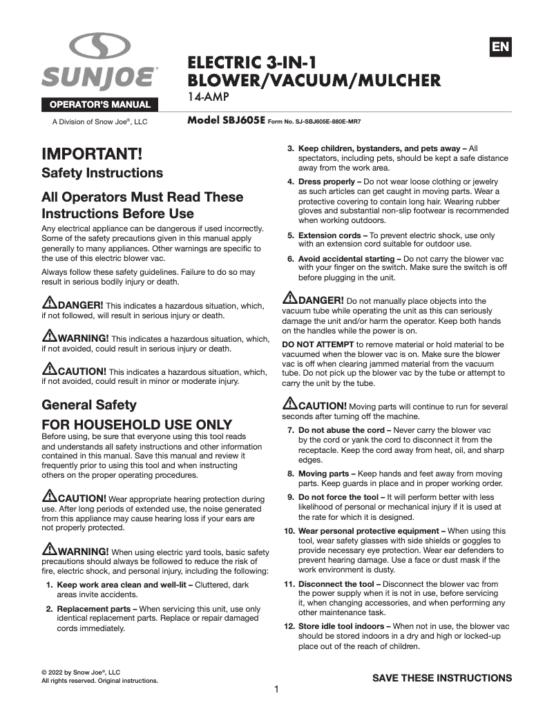 Página 1 del manual Manual de usuario Sun Joe BDL-A0042