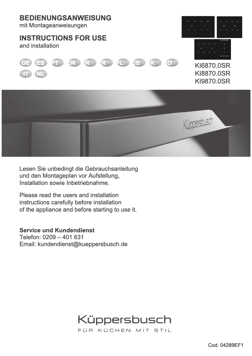 Imagen de la primera página del manual del dispositivo KI8870.0SR