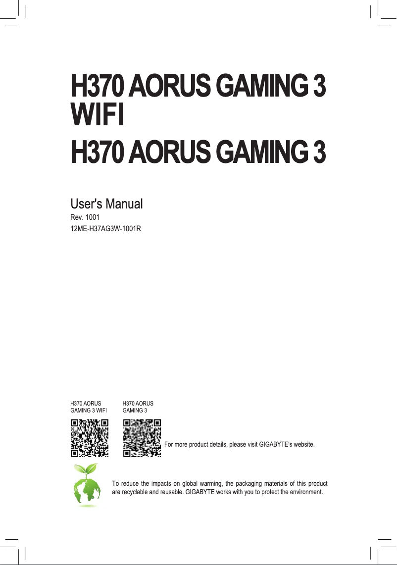 Imagen de la primera página del manual del dispositivo H370 AORUS GAMING 3