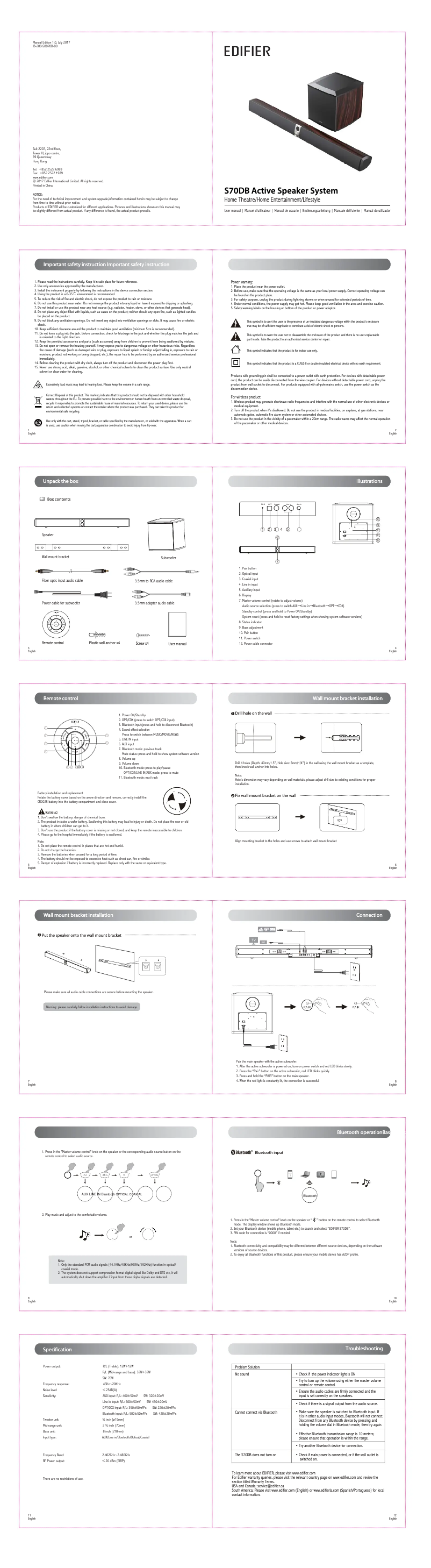 Página 1 del manual Manual de usuario Edifier S70DB