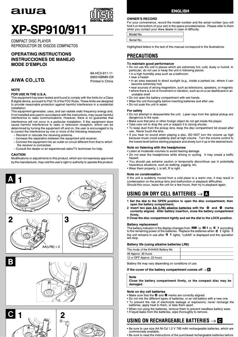 Página 1 del manual Manual de usuario Aiwa XP-SP910