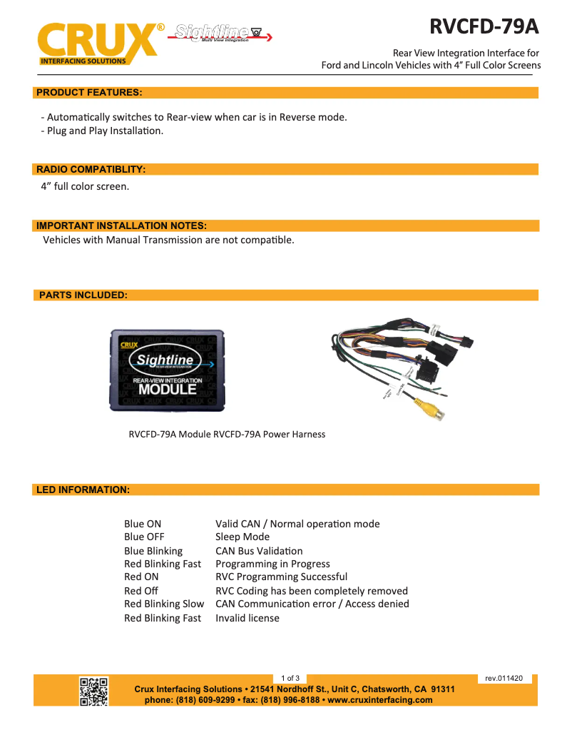 Imagen de la primera página del manual del dispositivo RVCFD-79A