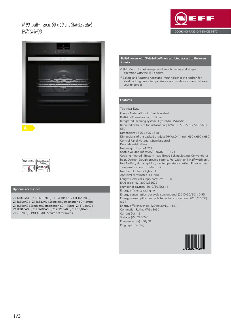 Página 1 del manual Ficha técnica Neff B57CS24H0B