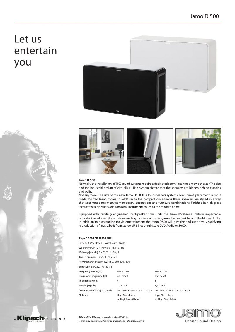 Página 1 del manual Ficha técnica Jamo D 500 SUR