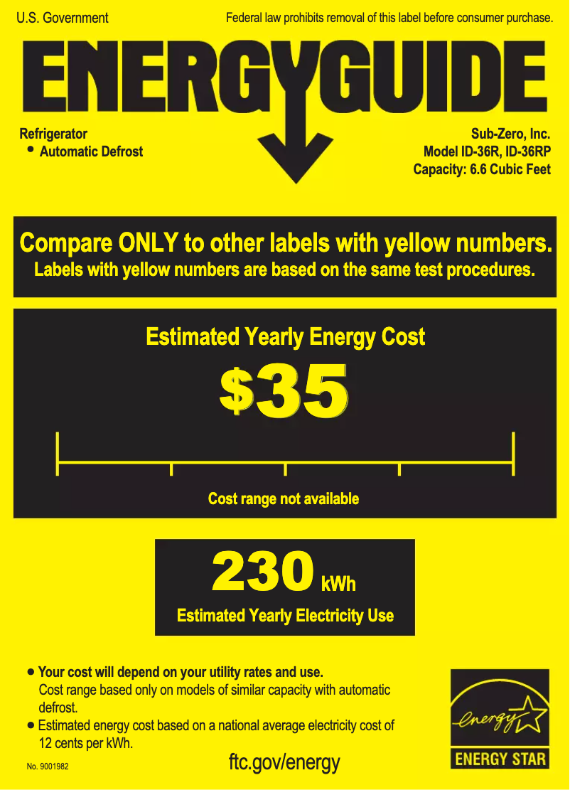 Página 1 del manual Etiqueta energética Sub-Zero ID-36RP