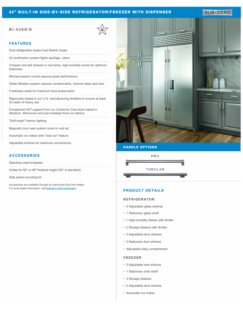 Página 1 del manual Ficha técnica Sub-Zero BI-42SD/S/PH