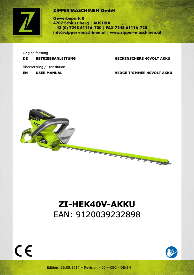 Página 1 del manual Manual de usuario Zipper ZI-HEK40V-AKKU