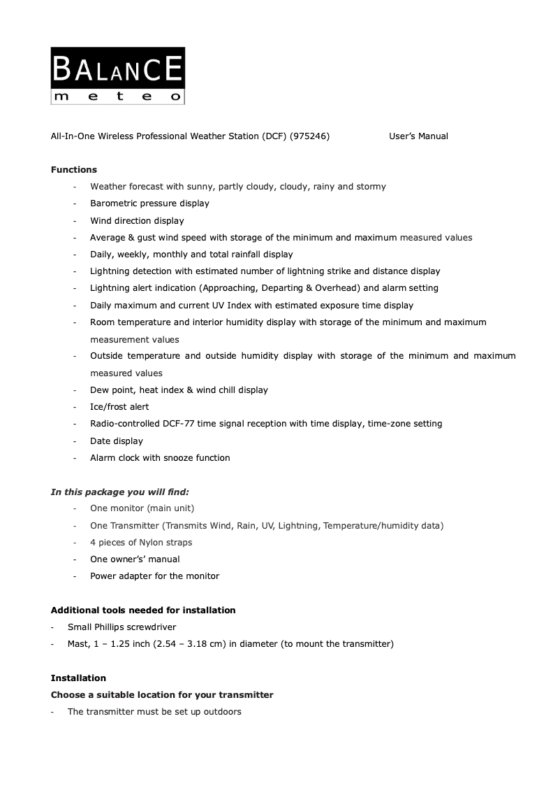 Imagen de la primera página del manual del dispositivo RF-WS98