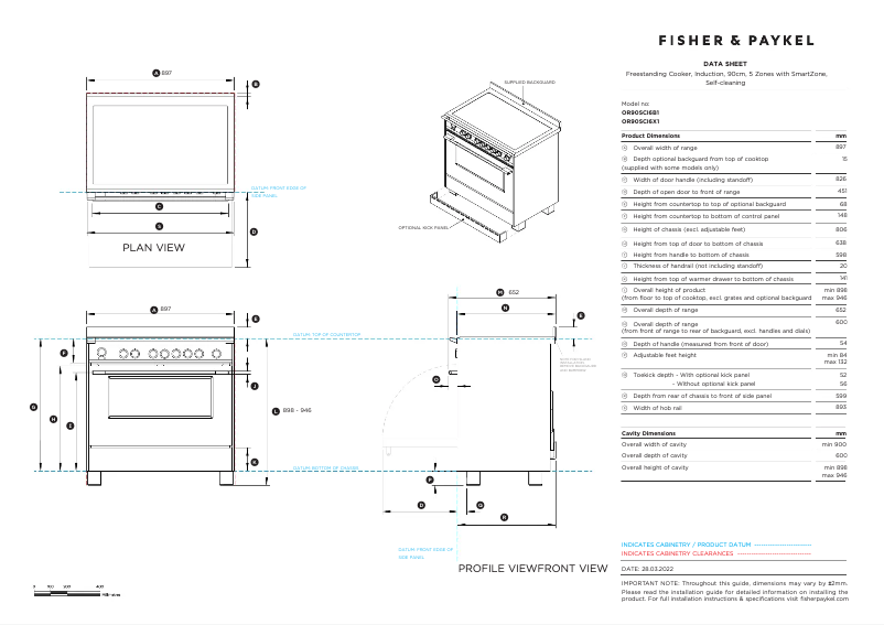 Página 1 del manual Ficha técnica Fisher & Paykel OR90SDI6X1