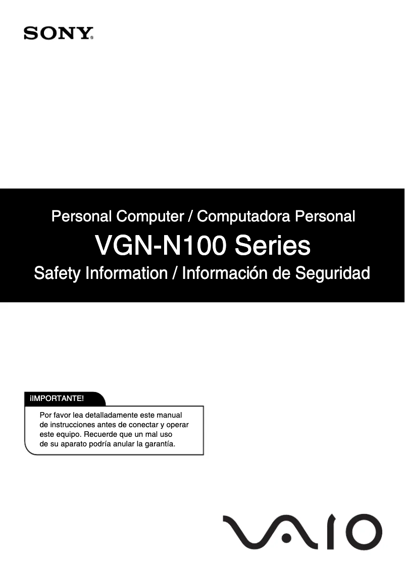 Imagen de la primera página del manual del dispositivo Vaio VGN-N130G