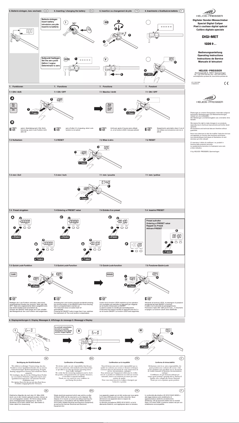 Imagen de la primera página del manual del dispositivo DIGI-MET 1326932