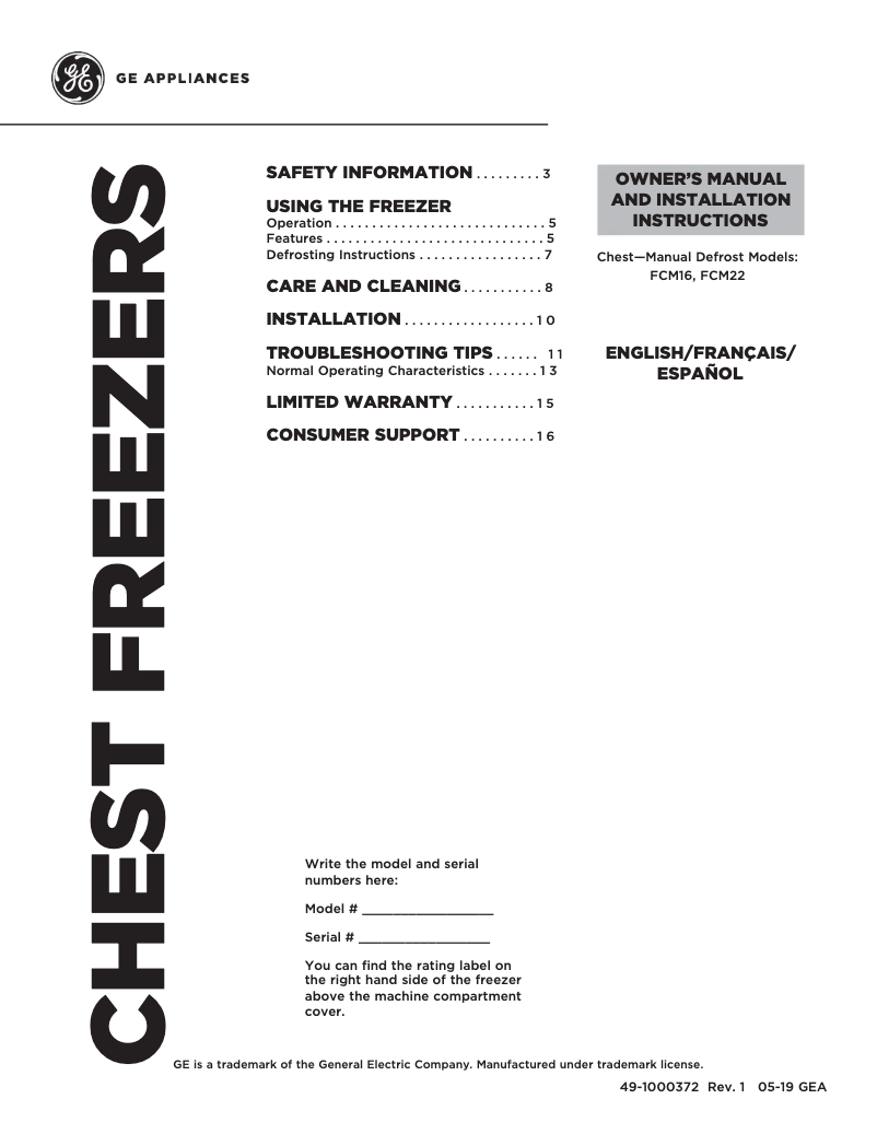 Imagen de la primera página del manual del dispositivo FCM16DLWW