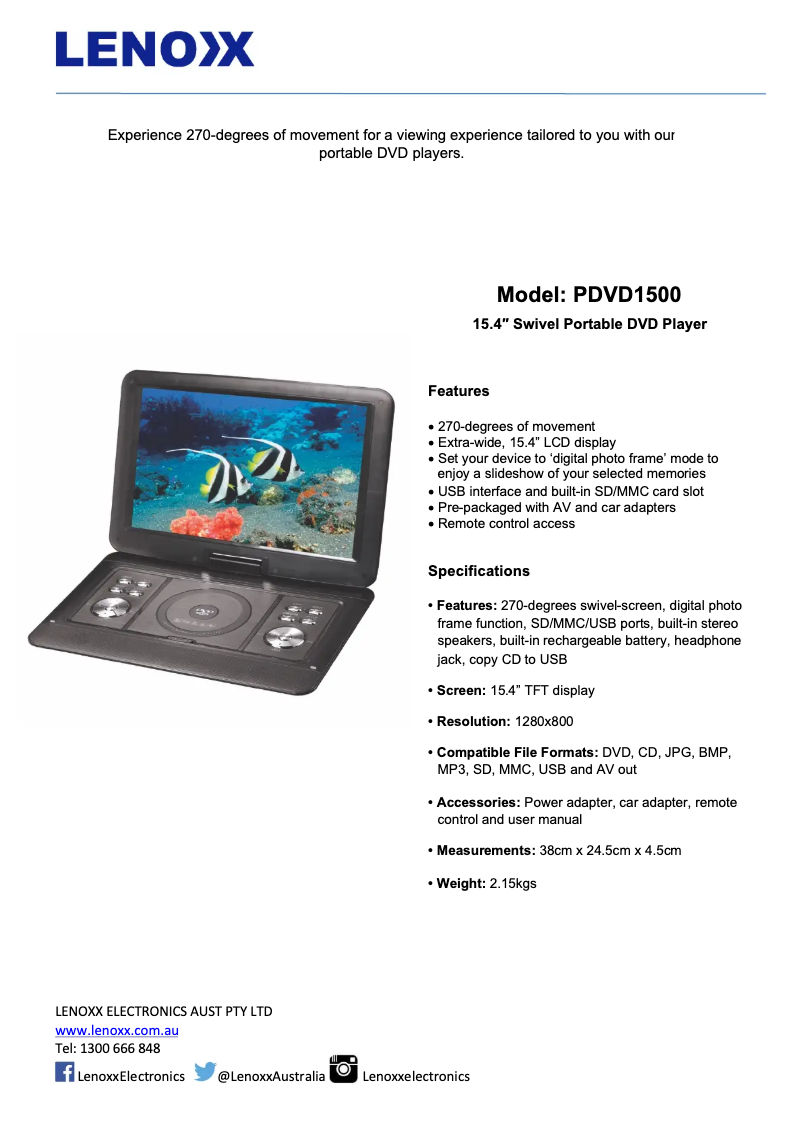 Imagen de la primera página del manual del dispositivo PDVD1500