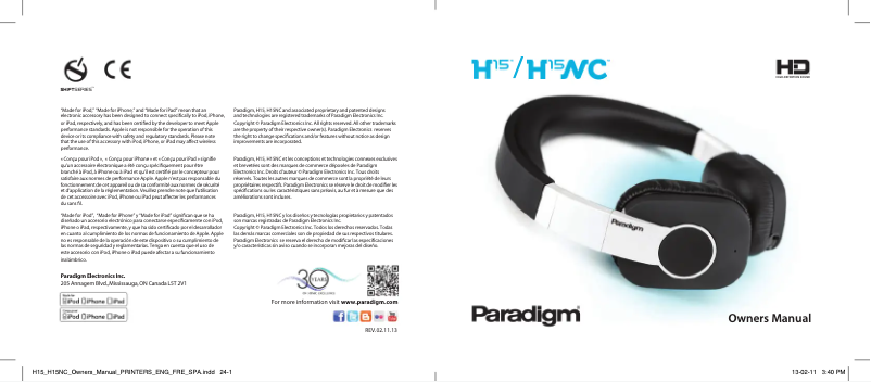 Página 1 del manual Manual de usuario Paradigm Shift H15