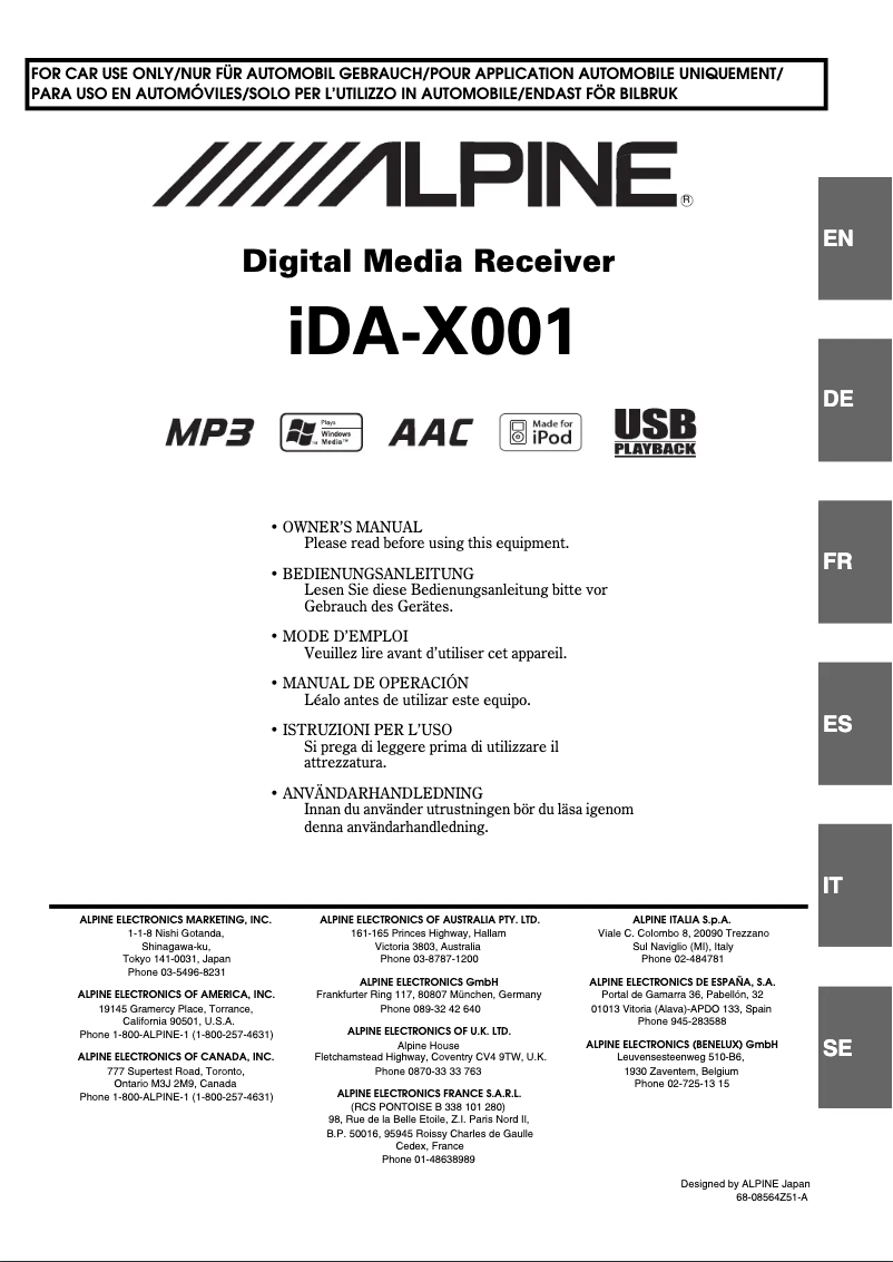 Imagen de la primera página del manual del dispositivo iDA-X001