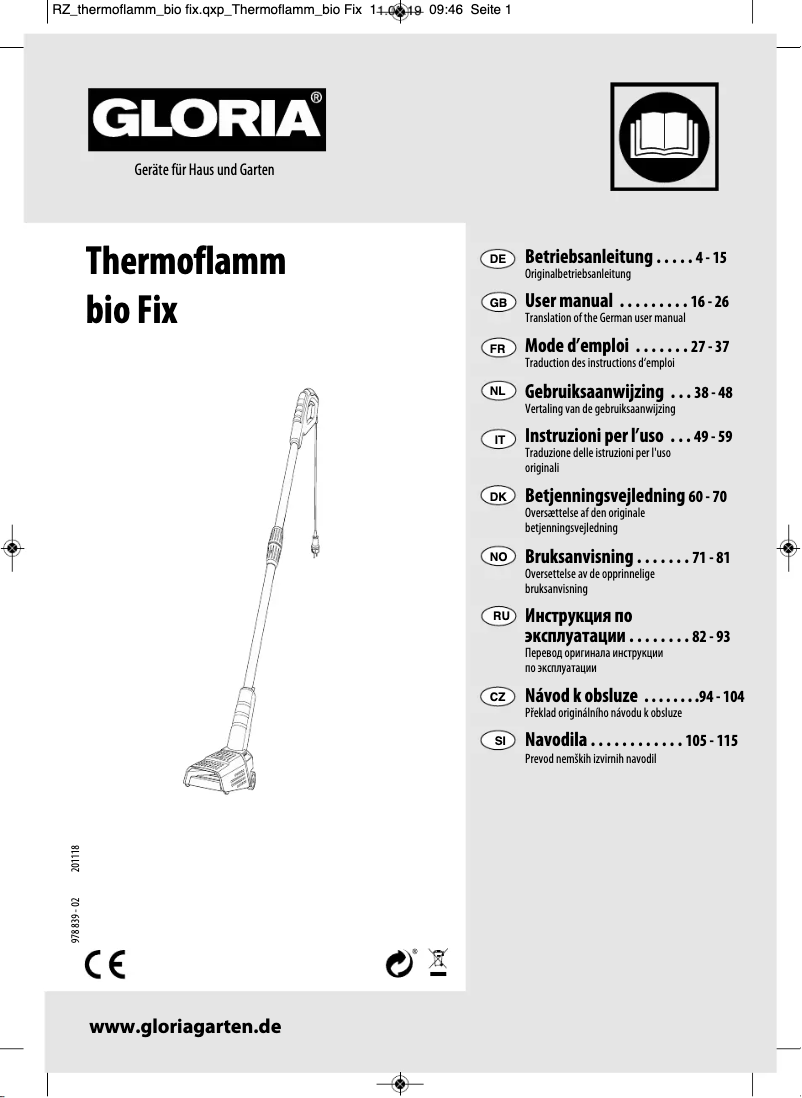 Página 1 del manual Manual de usuario GLORIA Thermoflamm Bio FIX
