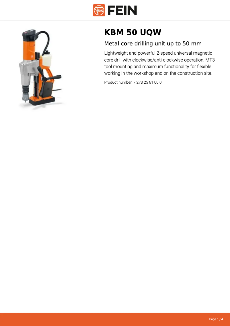 Página 1 del manual Ficha técnica Fein KBM 50 UQW