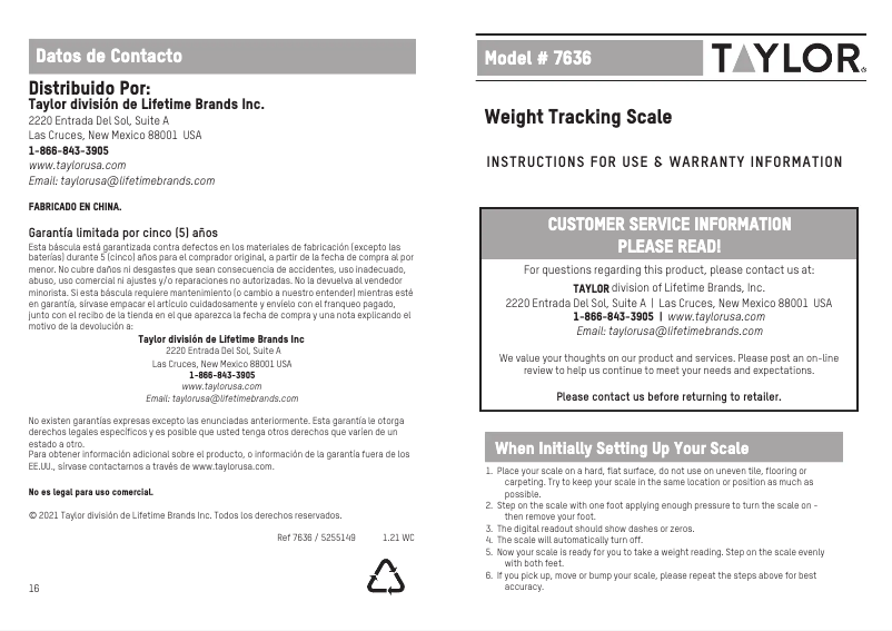 Imagen de la primera página del manual del dispositivo 7636