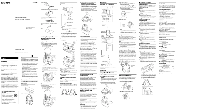 Página 1 del manual Manual de usuario Sony MDR-RF4000K