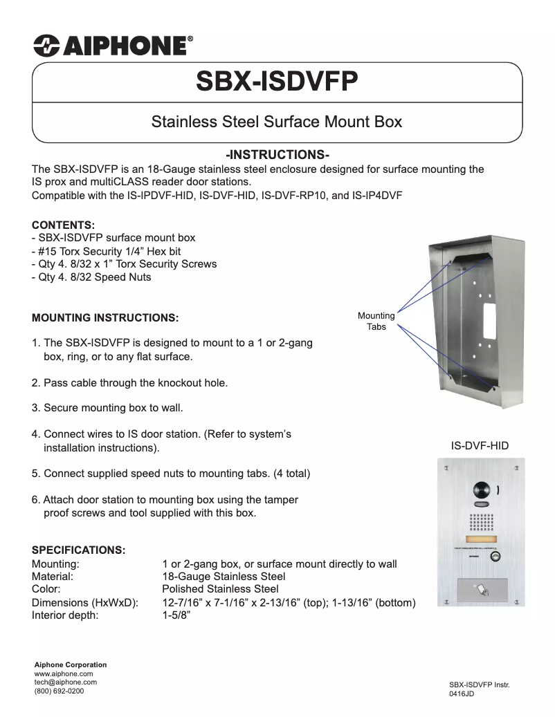 Imagen de la primera página del manual del dispositivo SBX-ISDVFP