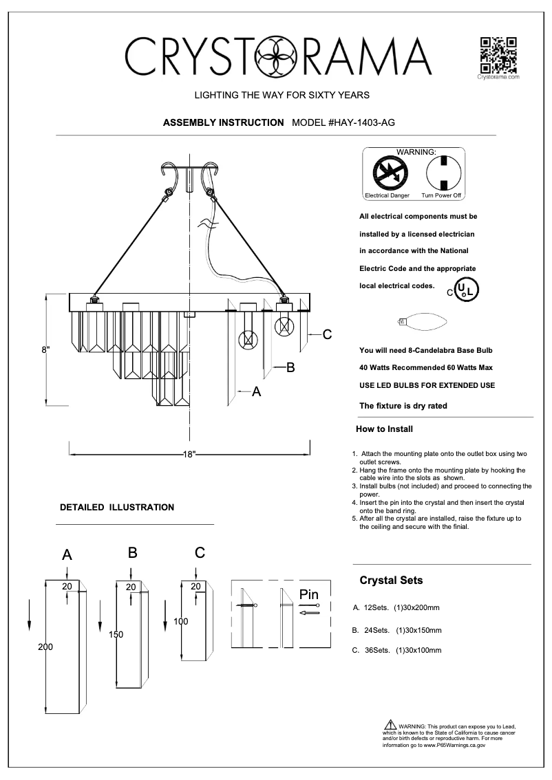 Página 1 del manual Manual de usuario Crystorama Hayes HAY-1403-AG
