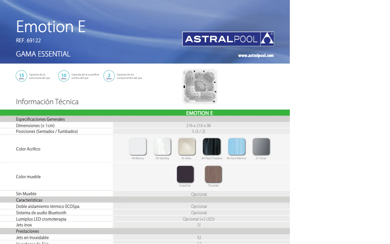 Página 1 del manual Ficha técnica AstralPool Emotion E