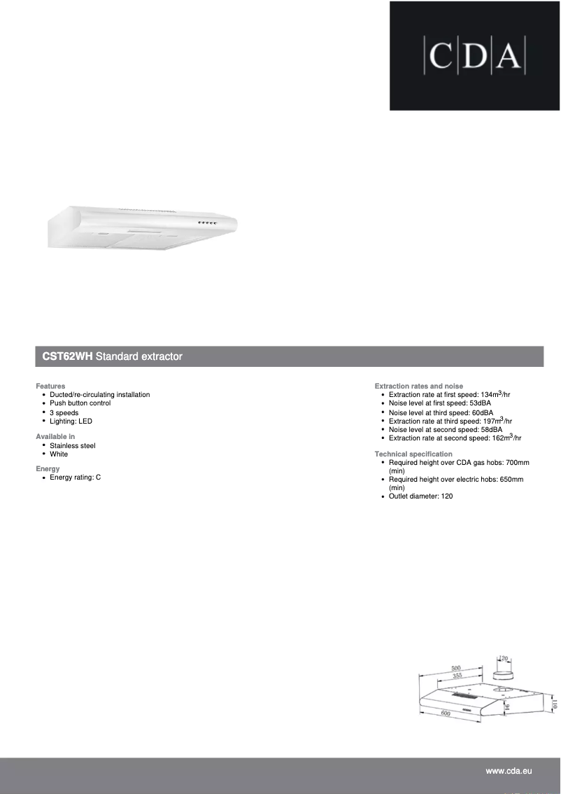 Página 1 del manual Ficha técnica CDA CST62WH