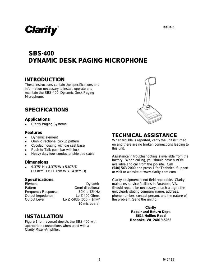 Imagen de la primera página del manual del dispositivo SBS-400