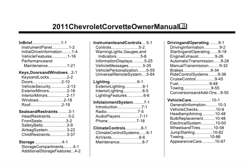 Página 1 del manual Manual de usuario Chevrolet Corvette ZR1 (2011)