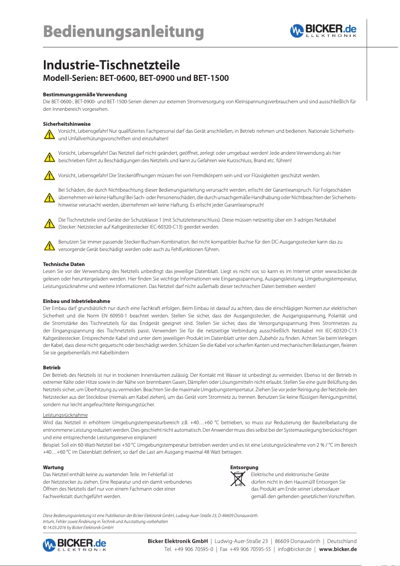Página 1 del manual Manual de usuario Bicker Elektronik BET-0624