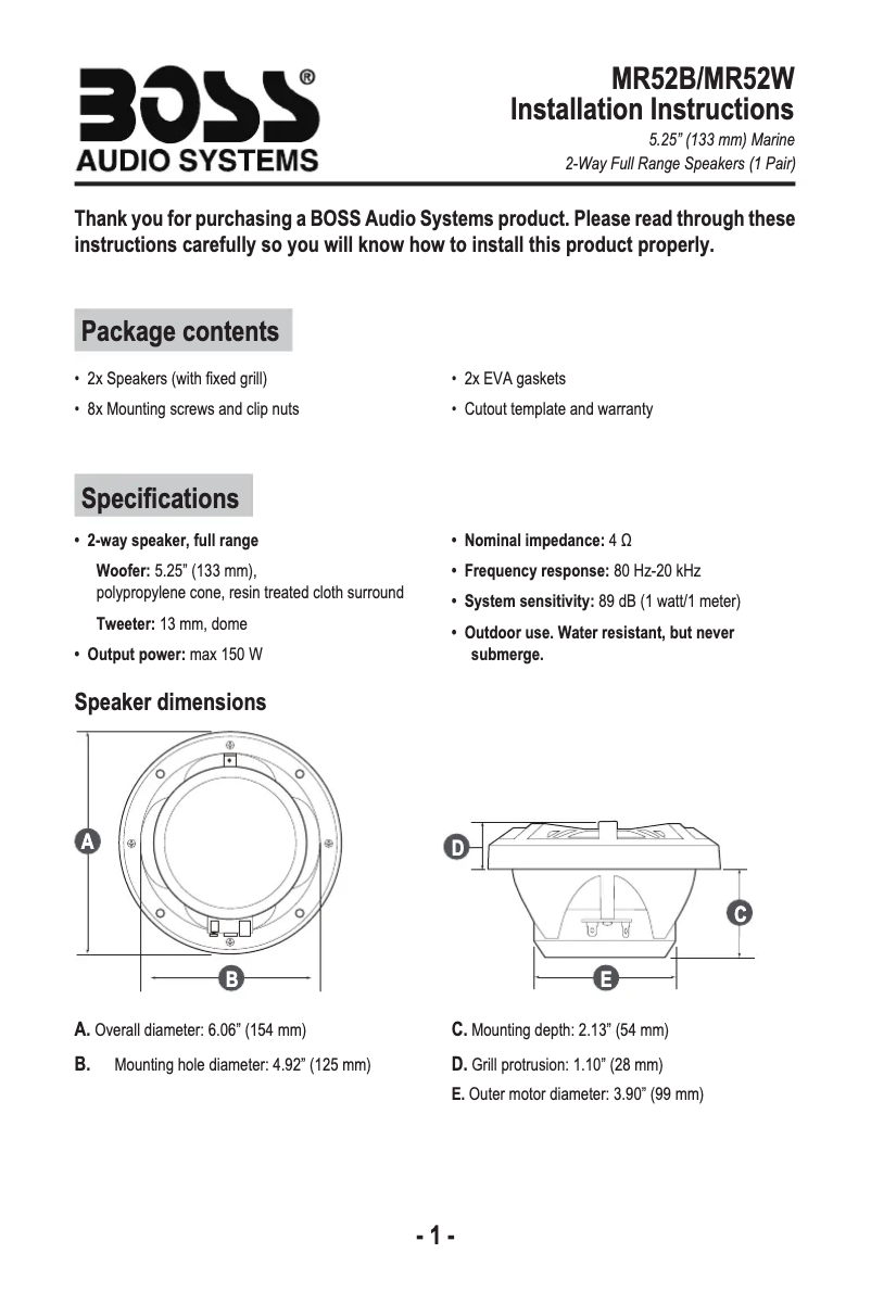 Página nº 1 - Manual de usuario Boss MR52W