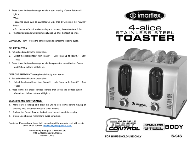 Imagen de la primera página del manual del dispositivo IS-94S