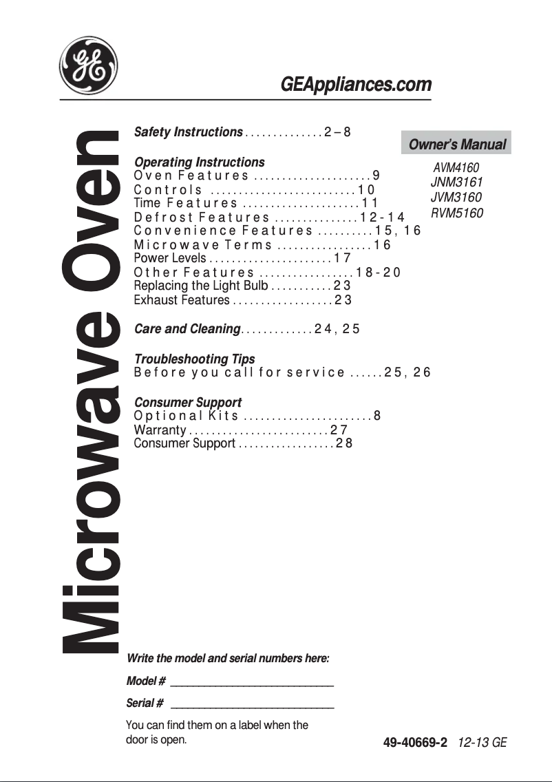 Página 1 del manual Manual de instrucciones GE JNM3161DFCC