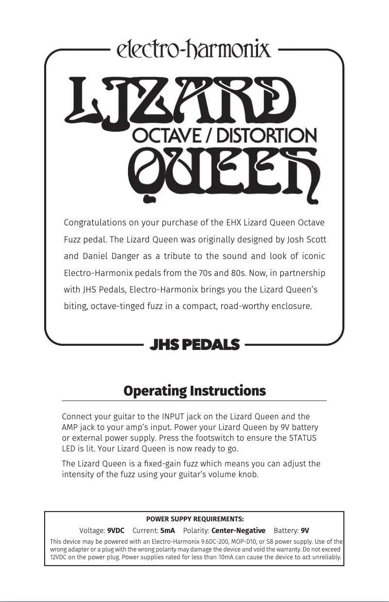 Imagen de la primera página del manual del dispositivo Lizard Queen