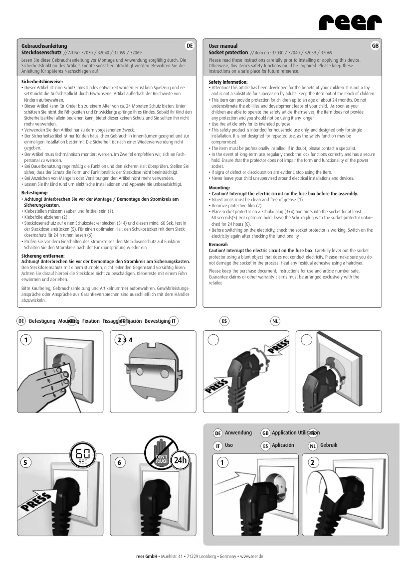 Página nº 1 - Manual de usuario Reer 32030