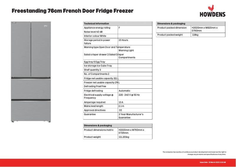 Página 1 del manual Ficha técnica Beko FBQ6150