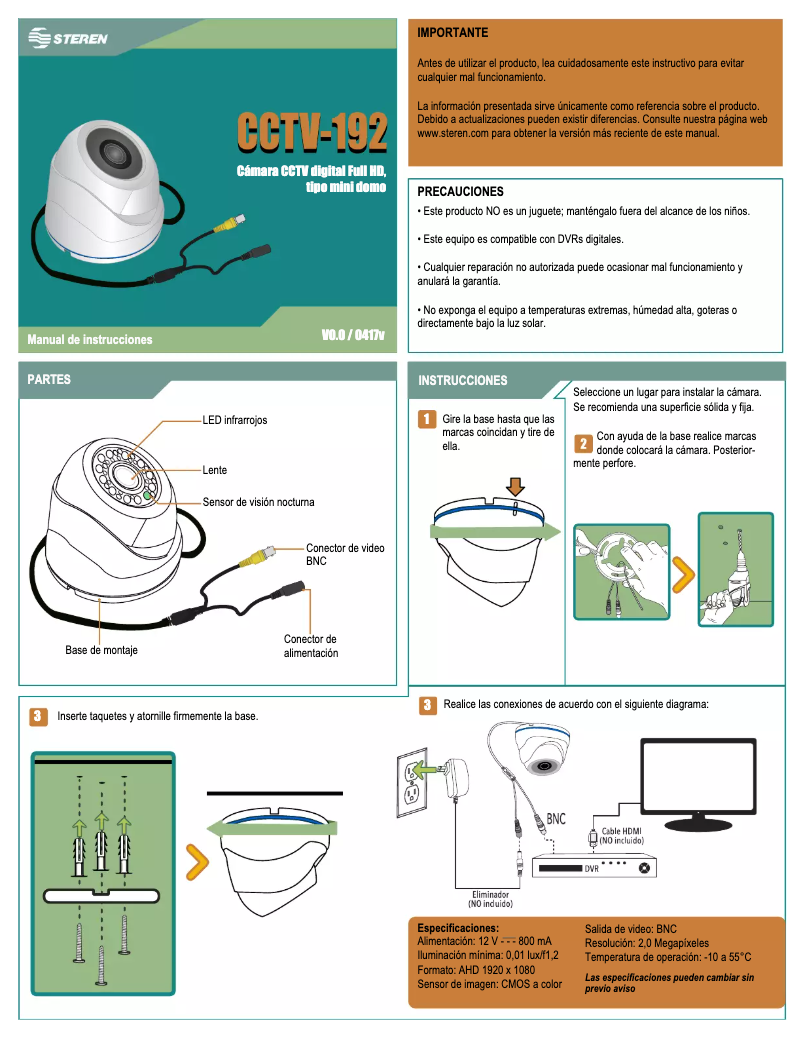 Imagen de la primera página del manual del dispositivo CCTV-192