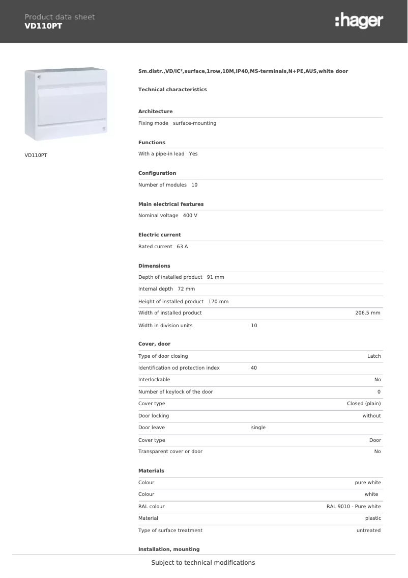 Imagen de la primera página del manual del dispositivo VD110PT
