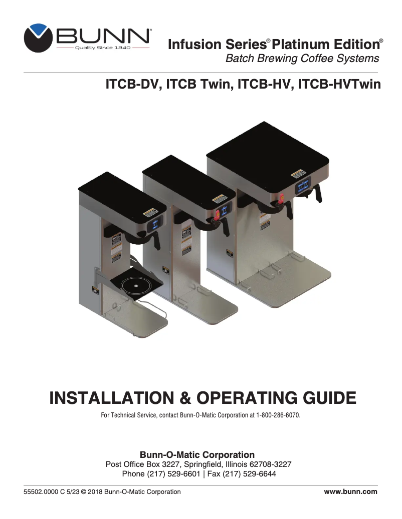 Página 1 del manual Guía de instalación Bunn ITCB-DV