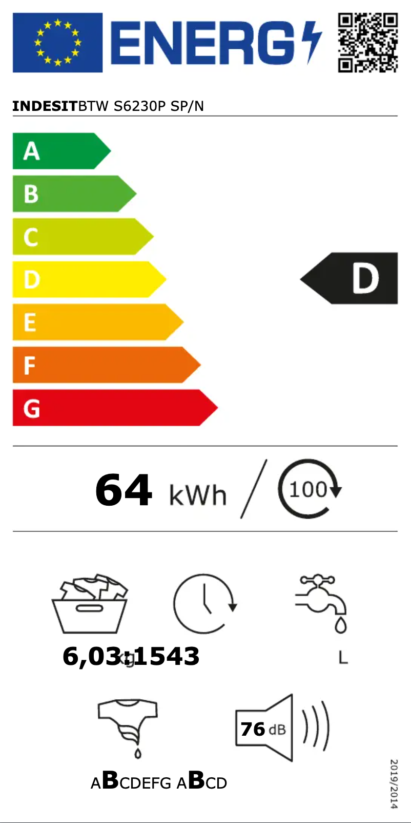 Página 1 del manual Manual de usuario Indesit BTW S6230P SP/N