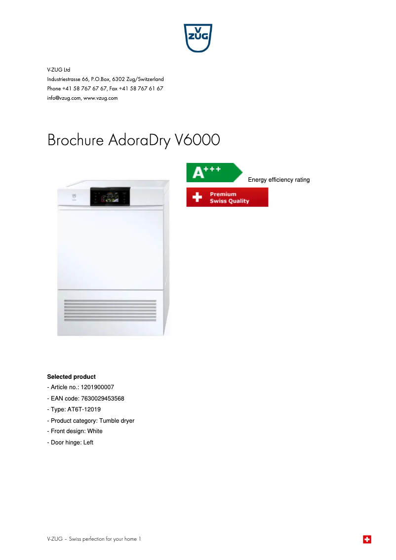 Página 1 del manual Folleto V-Zug AdoraDry V6000
