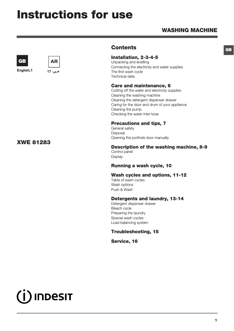 Imagen de la primera página del manual del dispositivo XWE 81283X S EX