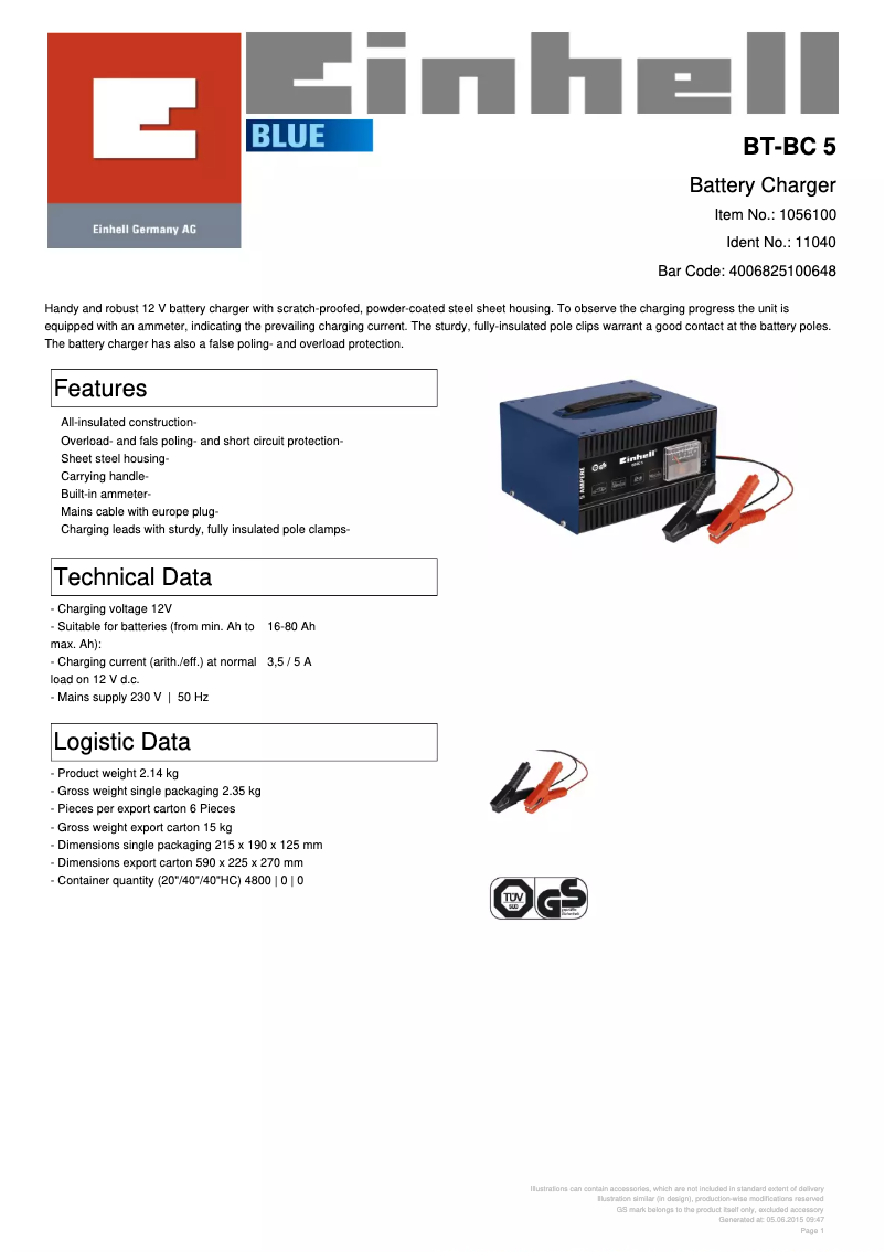 Imagen de la primera página del manual del dispositivo BT-BC 5