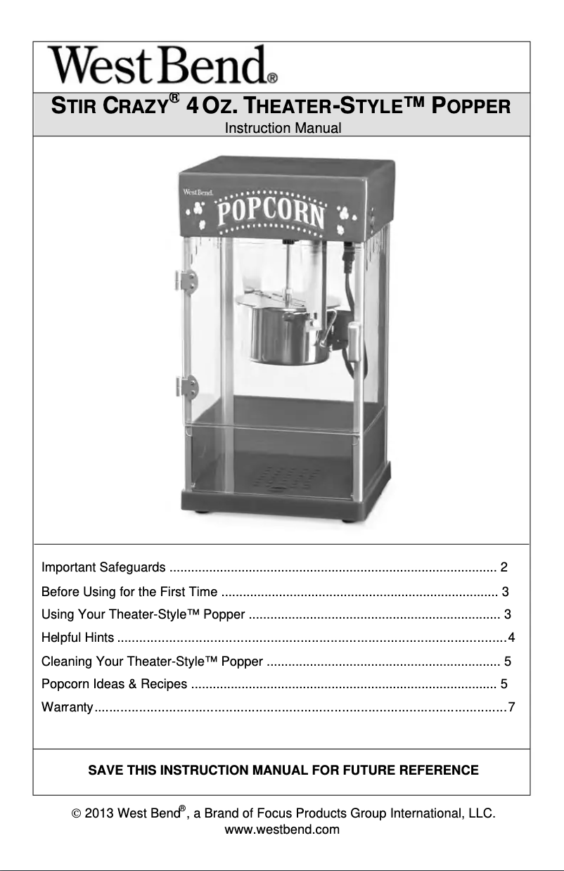 Página 1 del manual Manual de usuario WestBend 82514