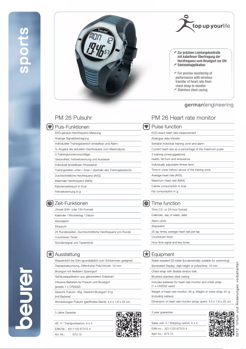 Página 1 del manual Ficha técnica Beurer PM 26