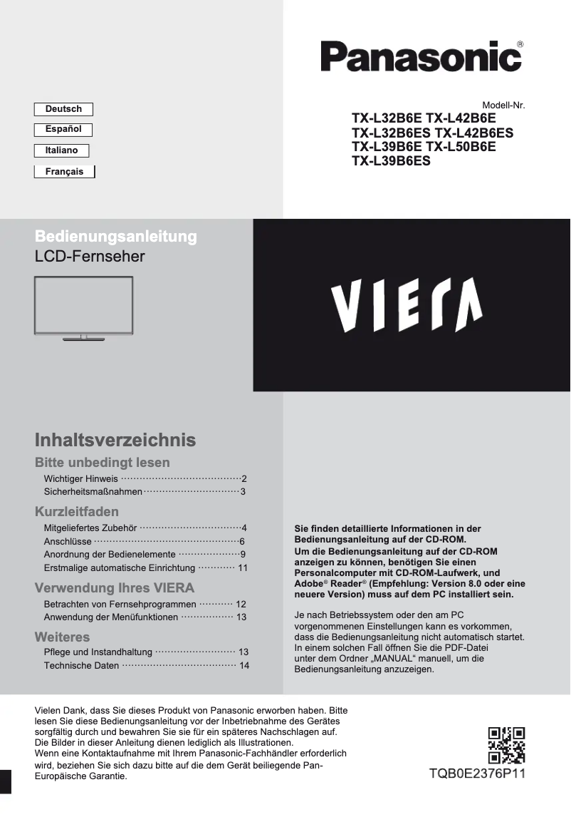 Página 1 del manual Guía de inicio rápido Panasonic TX-L42B6