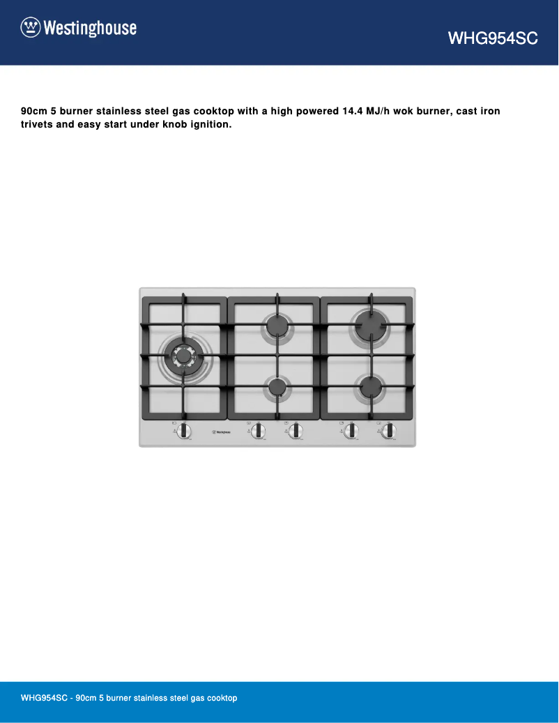 Página 1 del manual Ficha técnica Westinghouse WHG954SC