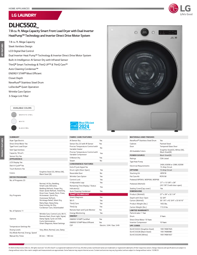 Página 1 del manual Ficha técnica LG DLHC5502B